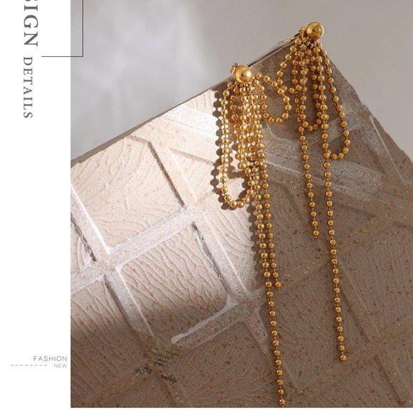 New 18K Gold Plated Bead Bow Drop Chain Necklace - Picture 4 of 5